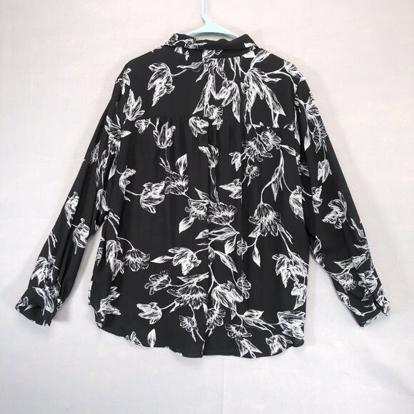 Faith & Zoe Women's Plus Size 2X Black White Floral Sheer Button Up Blouse Top - Picture 3 of 6